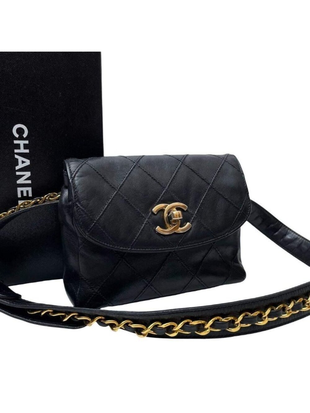 Chanel Bicolor Quilted Waist Bag Pouch CC Logo Black